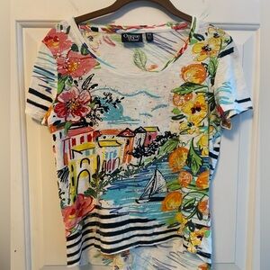 Vibrant Sketch Print Italian Coastal Scene Size PM Petite Medium Italy